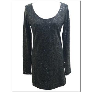 Buffalo David Bitton Shine Charcoal Gray Sequin Long Sleeve Dress Size M NWT